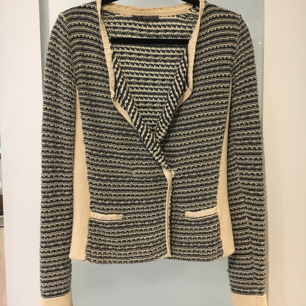 Longsleeve cotton cardigan in ivory and green